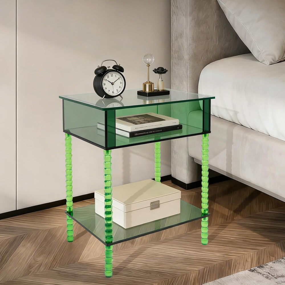 3 Tier Side Table, Acrylic End Table with Storage Shelf, Floorstanding Nights...