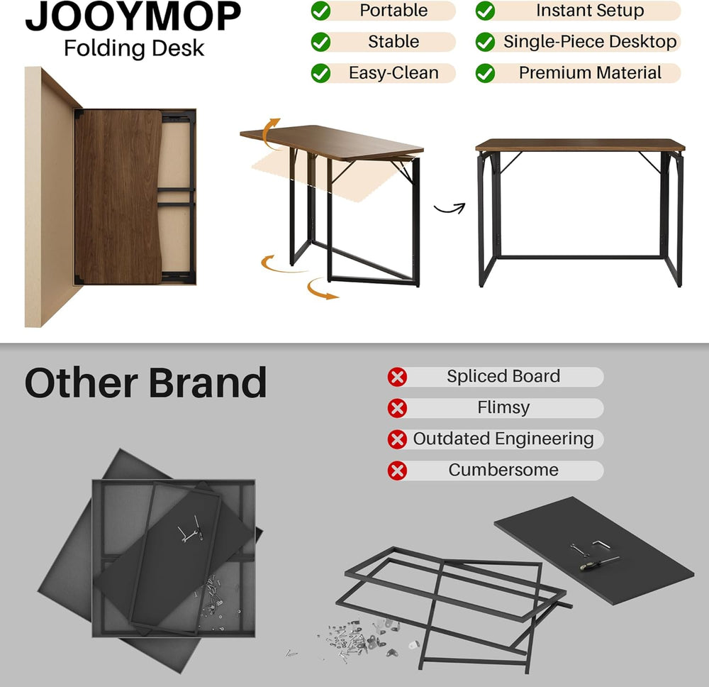 JOYMOOP 31.5" Folding Desk - Brown, No Assembly Small Foldable Desk for ...