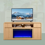Modern Fireplace TV Stand with 36"LED Electric Fireplace for 80 inch TVs, 32"Tall Entertainment Center w/Drawers &Adjustable Shelves, Wood Media Console w/Curved Profile Design for Living Room,Natural