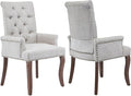 Upholstered Tufted Chenille Dining Chairs with Arms & Nailhead Trim – Solid Wood Frame & Legs, Modern Farmhouse for Dining, Kitchen & Living Room (Set of 2, Beige)