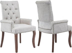 Upholstered Tufted Chenille Dining Chairs with Arms & Nailhead Trim – Solid Wood Frame & Legs, Modern Farmhouse for Dining, Kitchen & Living Room (Set of 2, Beige)