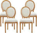 Nrizc French Country Dining Chairs Set of 4, Farmhouse Fabric Chairs with Round Back, Solid Wood Legs, Oval Side Chairs for Kitchen/Bedroom/Dining Room
