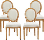 Nrizc French Country Dining Chairs Set of 4, Farmhouse Fabric Chairs with Round Back, Solid Wood Legs, Oval Side Chairs for Kitchen/Bedroom/Dining Room