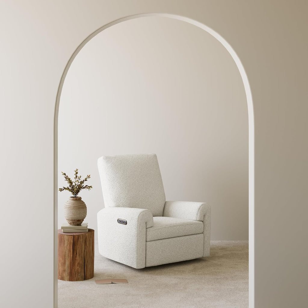Storkcraft Sorrento Deluxe Power Recliner Swivel Glider, Ivory Boucle | Premium Electronic Nursery Rocking Chair, OEKO-TEX 100 Certified, Includes Dual-USB Charging Port with USB-A & USB-C