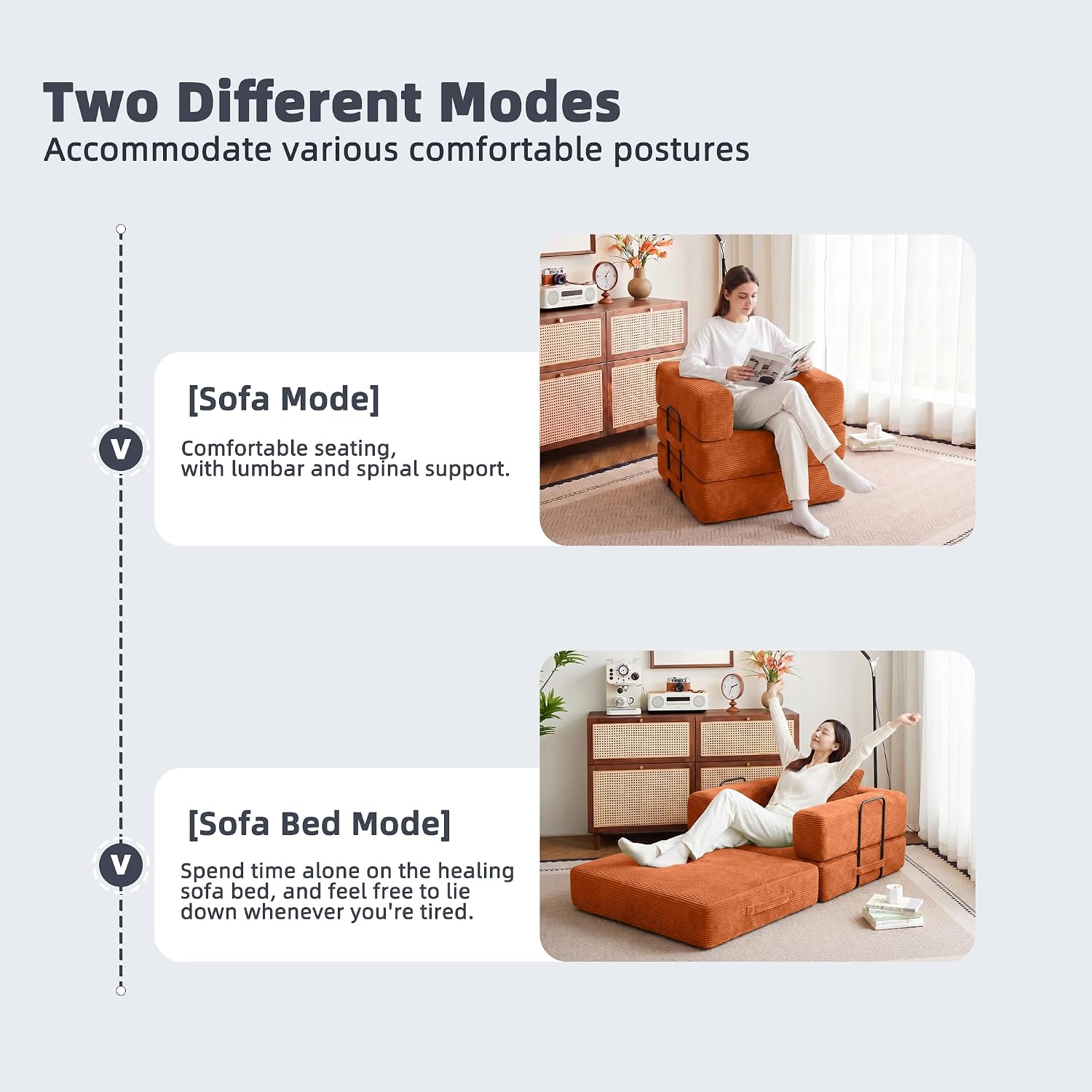 37.4in Convertible Sofa Bed, Corduroy Boneless Couch Bed, Futon Sleeper Sofa Pull Out Bed, Foldable Couch for Living Room Apartment, No Assembly Required
