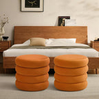ONEVOG Round Storage Ottoman, 20" Small Ottomans Table with Removable Lid, Velvet Fabric Soft Footrest Stool for Couch, Upholstered Stuffed Circle Seat for Living Room/Bedroom/Dorm/Vanity, Orange