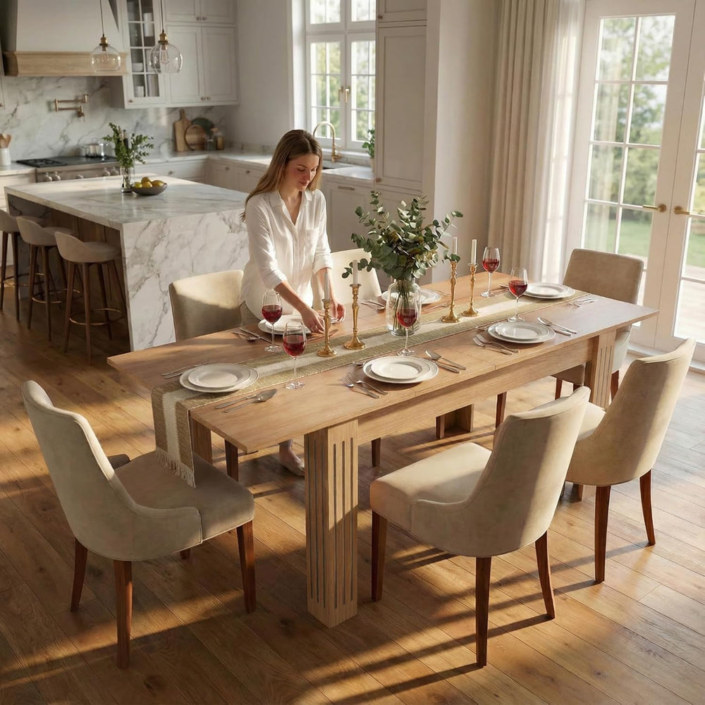 Expandable Dining Table for 4-10 People, 54 to 85 Inch Rectangular Kitchen Ta...
