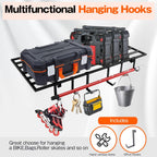 Garage Wall Shelving, 2X4ft Garage Storage Rack,Heavy Duty Wall Mounted Storage Shelf With 12 pc Hooks-Each Loads 260lbs Metal Wall Shelf,Black,2Pack