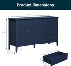 RoyalCraft 6 Drawer Dresser, Fluted Modern Wood Chest of Drawers, Long Dresser for Bedroom TV Stand Storage Cabinet for Living Room, Blue