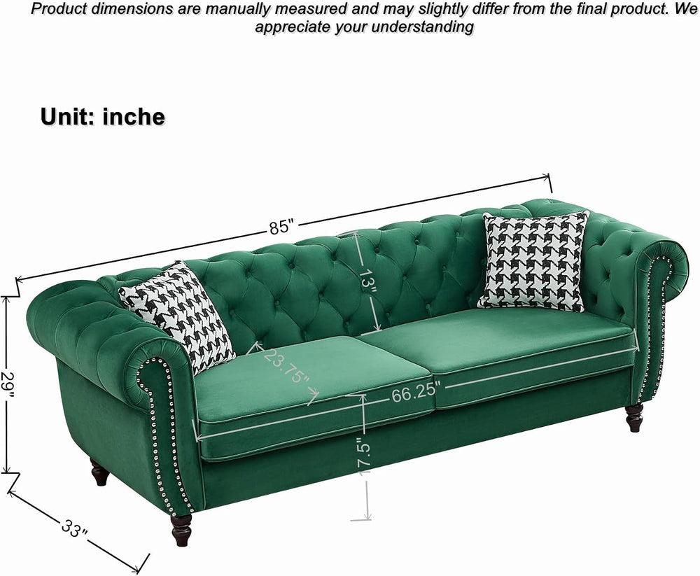 Chesterfield Velvet Combination Sofa, Mid Century 3-Seater and Loveseat Sofa ...