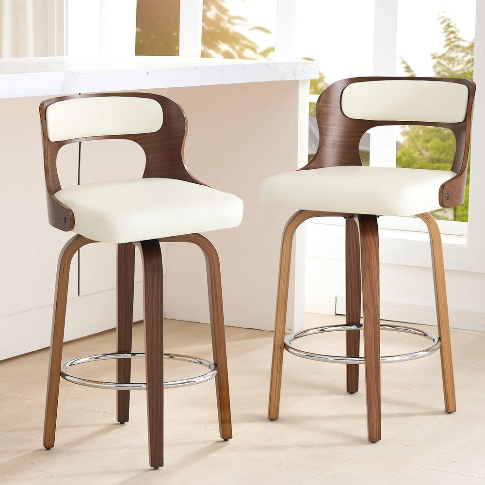 ClinQ 26" Counter Height Barstool Set of 2，Bentwood Leg and Back，White |...