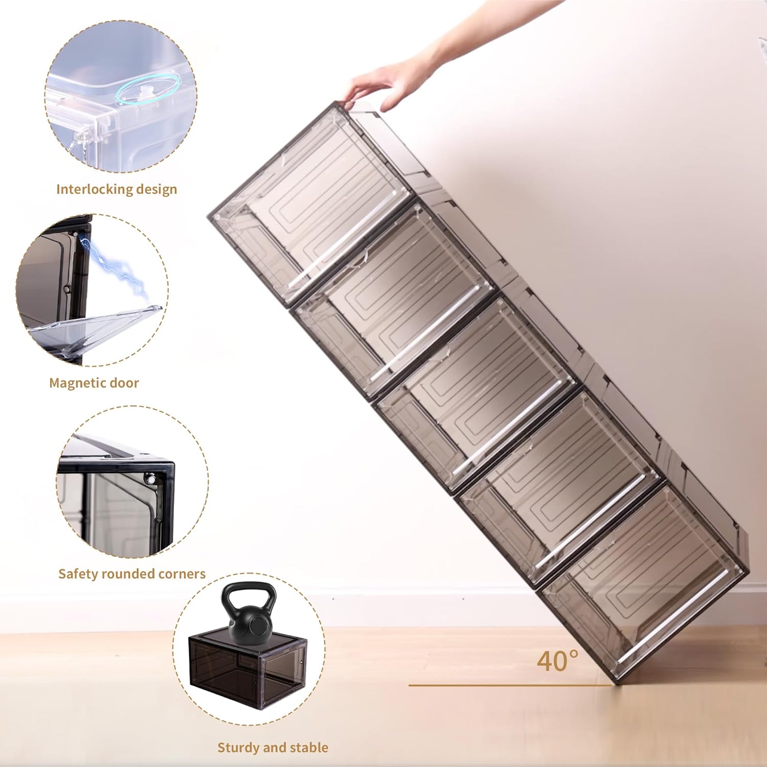 Hat Organizer for Baseball Caps,set of 6, Transparent Storage Box Hat Holder With Clear Magnetic Door, Stackable Rack, Easy to Assemble Stylish Display(13.5 "x 10.6" x 7.5 ")