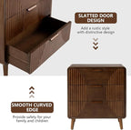COSIEST Walnut Accent Cabinet with 3 Drawers, Sideboard Buffet Cabinet for Entryway, Living Room, Bedroom (Brown, Stripe Pattern)