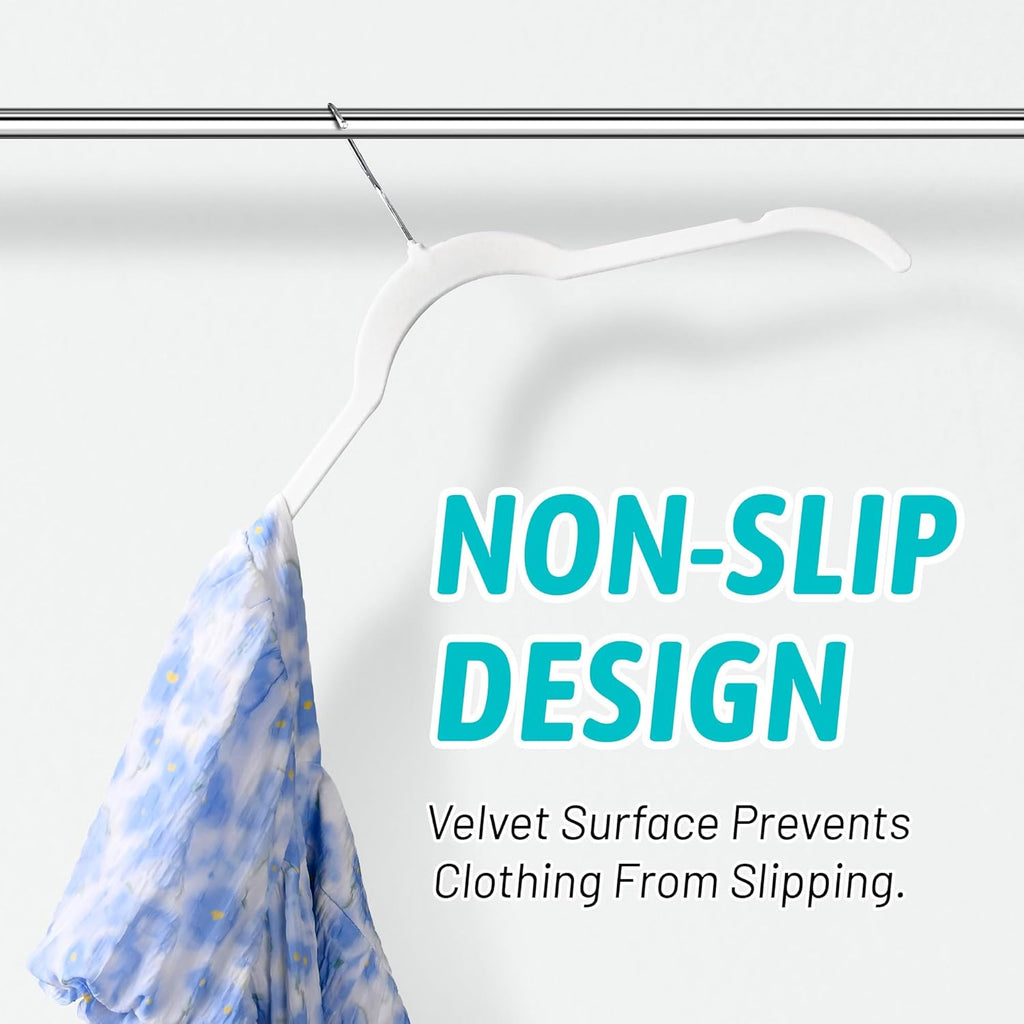 Premium Velvet Shirt Hangers 30 Pack, Non-Slip 360° Swivel Hook Slim Felt Hanger, Space Saving Flocked Hangers for Tank Tops, Blouses, Strappy Dresses(White)
