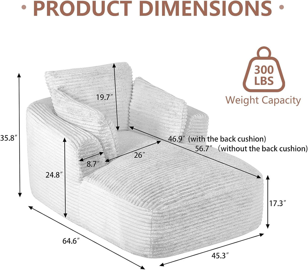 KIVENJAJA Oversized Chaise Lounge Chair Indoor, Corduroy Comfy Floor Sleeper ...