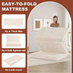 6-Inch Tri-Fold Foldable Mattress, Folding Sofa Bed with Removable Washable Cover, Portable Futon Mattress Full Size Floor Guest Mat with Non-Slip Bottom & Carry Handles for Camping (Beige, Queen)