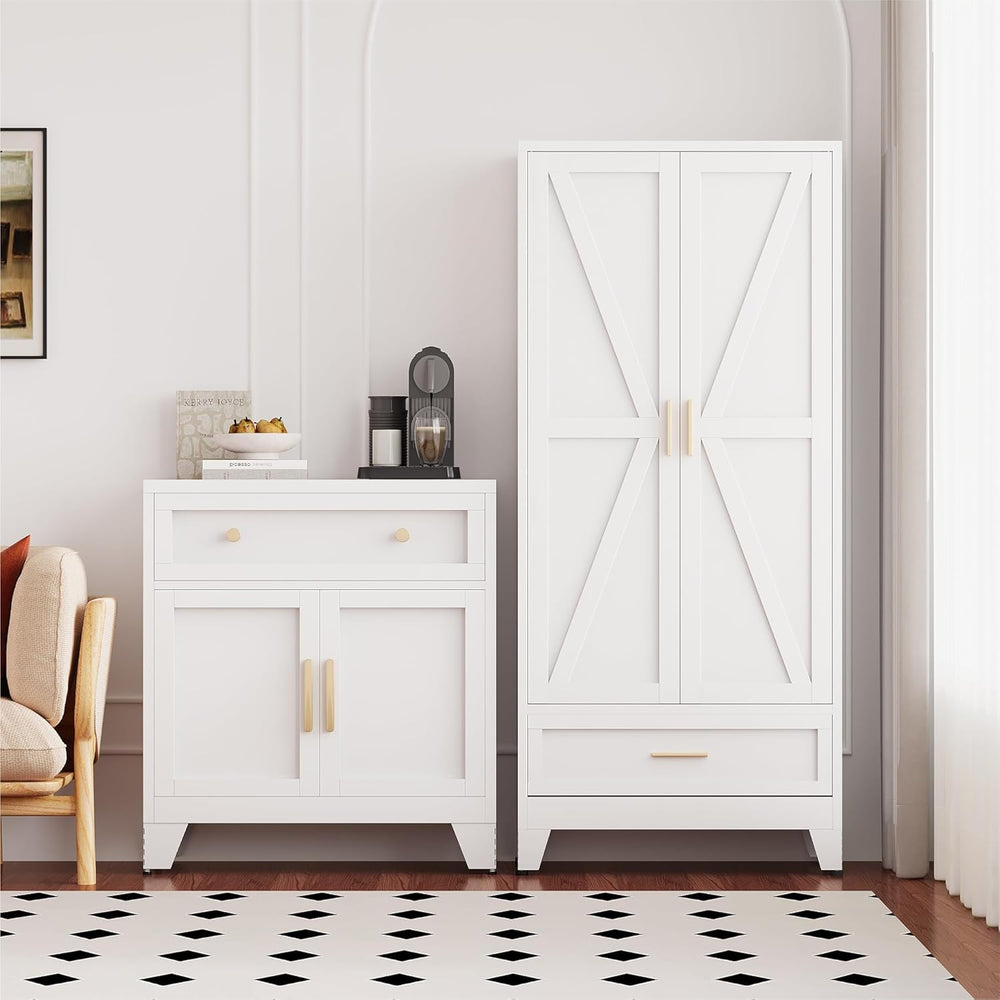 QINPTWUT 71" Storage Cabinet with Bottom Drawer, Pantry Cabinet in White...