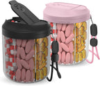Pill Dispenser with 7 Large Compartments, Pill Bottle Organizer for Travel, Supplement Organizer with Anti-Mixing Design, BPA-Free Pill Container with 20 Pcs Labels, Pink + Black