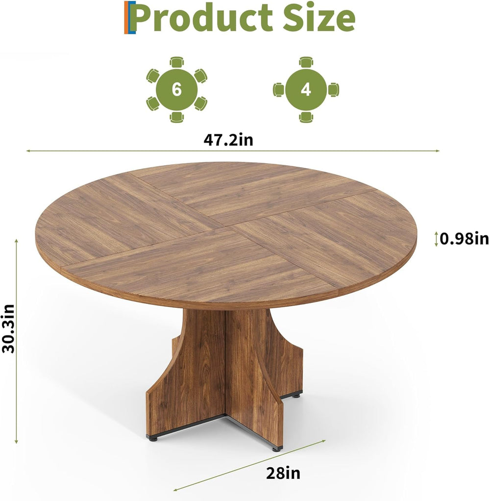 Round Dining Table 47 Inch for 4-6 People, 0.98 Inch Thick Tabletop with Adju...