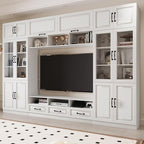 126" Entertainment Center Wall Unit with Glass Doors & Drawers, Large Wall Unit TV Stand for TVs up to 70", Media Console Table for Living Room, Can be Split into 4 Separate Cabinet, White