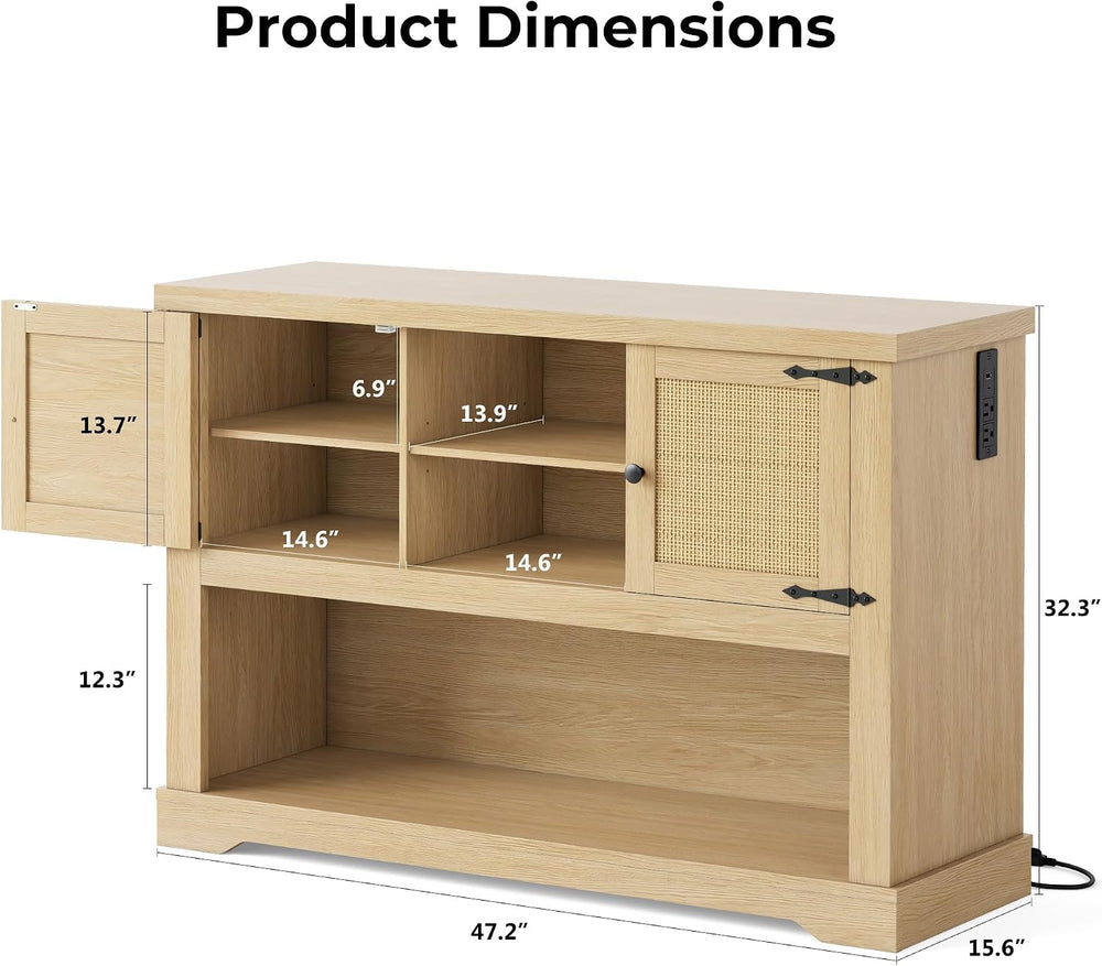 LIKIMIO 47" Entryway Table with Power Outlets, Console Table with Storag...