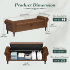 Apicizon 60” Bench with Storage, Upholstered Tufted Button Bedroom Bench with Storage, Faux Leather Ottoman Bench for Bedroom, Living Room, Entryway, Yellow Brown