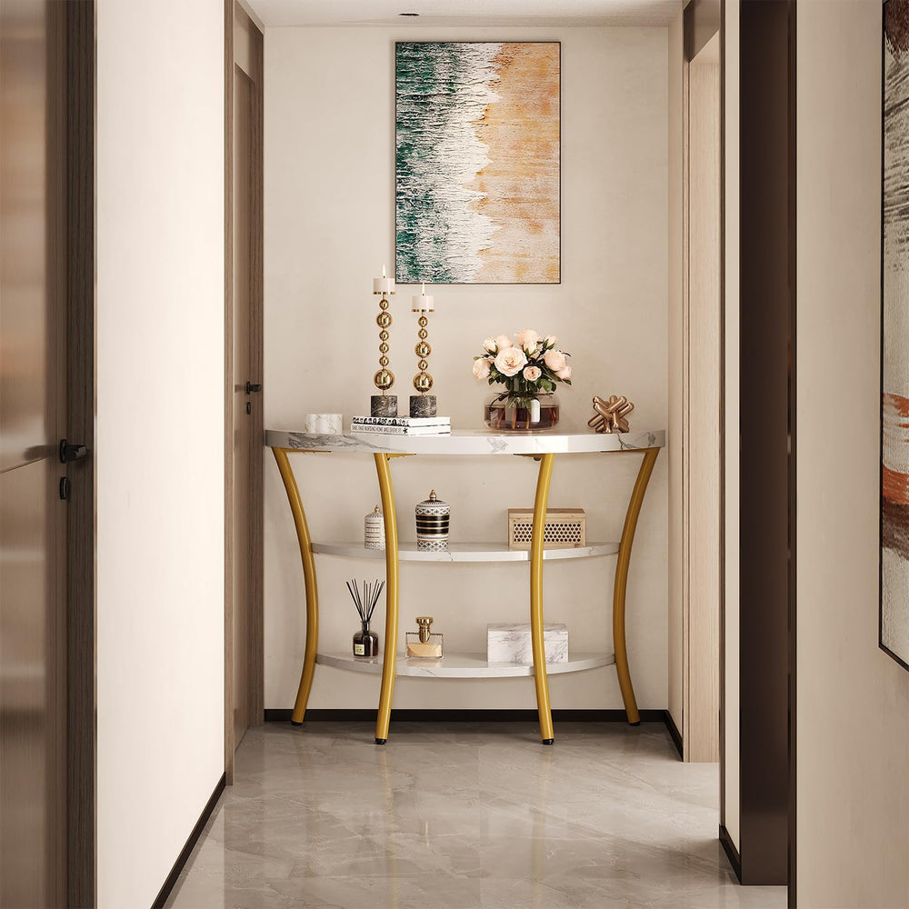 39.4" Console Table with Half Moon Wood Shelves, 3 Tier Modern Entryway ...