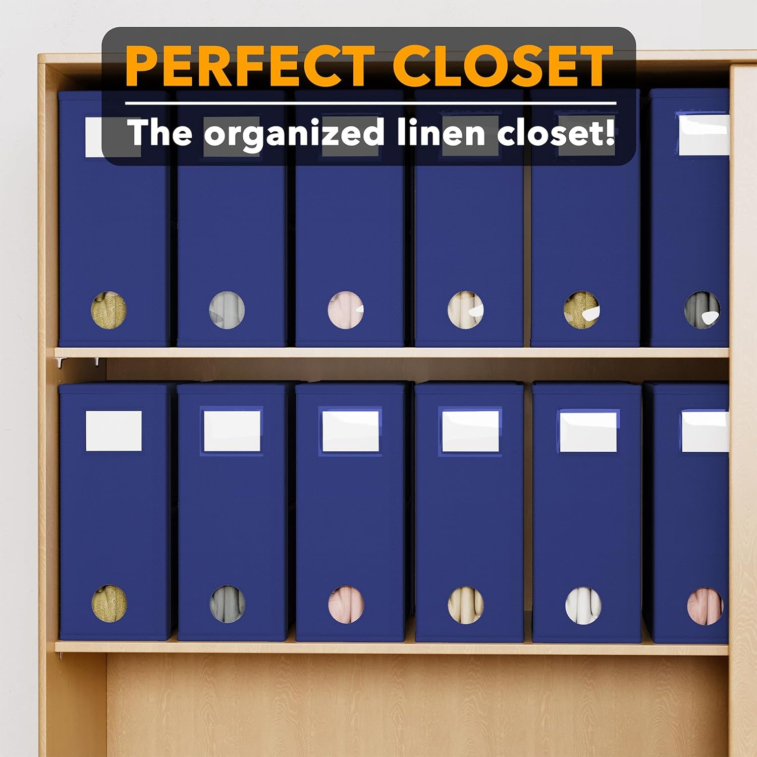 SpaceAid 12 Pack Bed Sheet Organizers and Storage, Foldable Linen Closet Organizer, Set Folder Keeper With Window XL (Queen & King Size) Bedding Container (Navy Blue)
