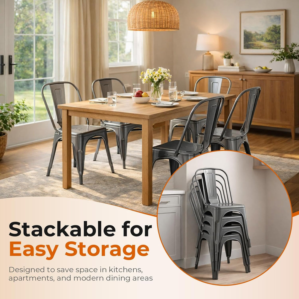 Metal Kitchen Chairs Set of 6 Deepspace Grey Color