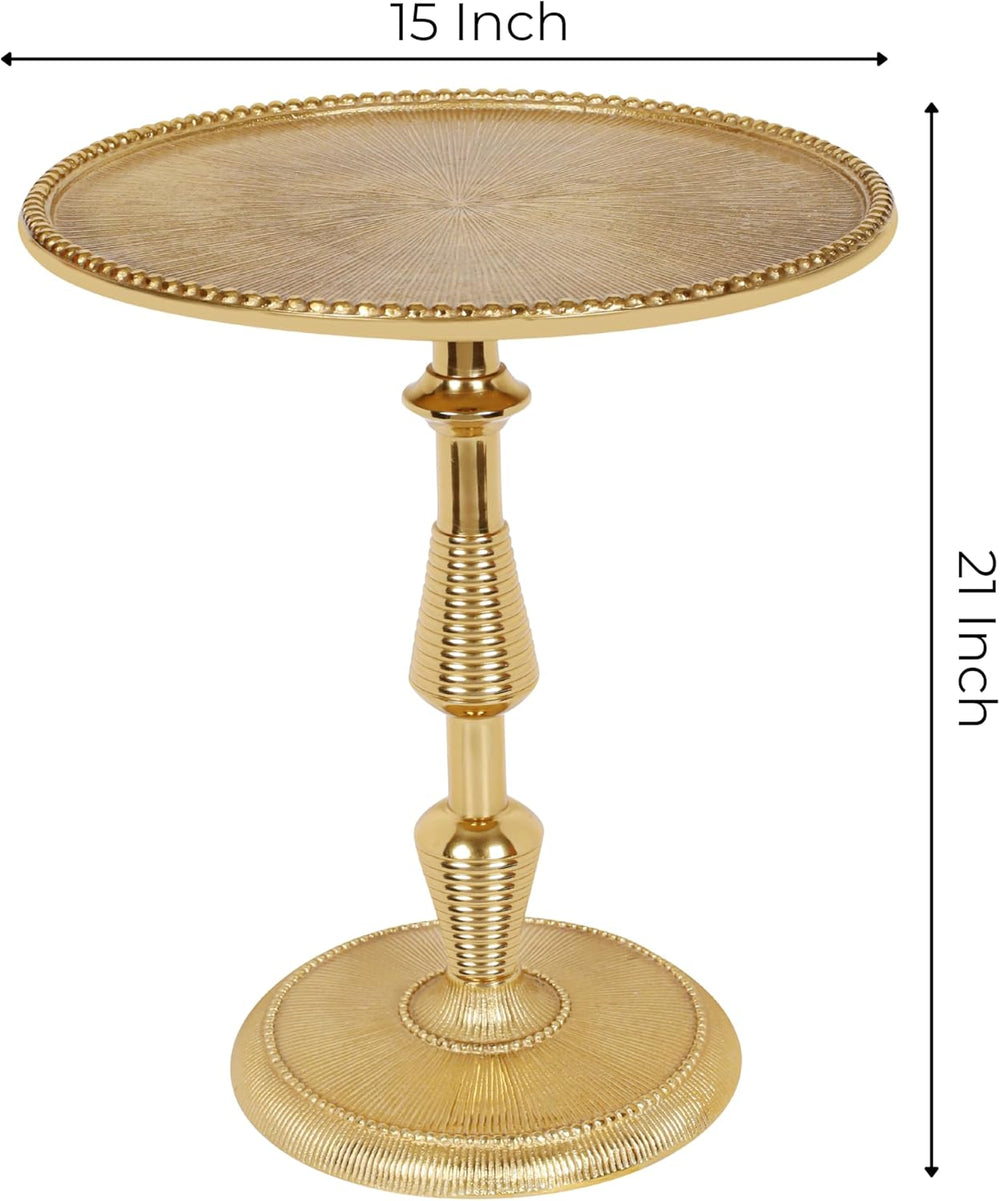 CLEENTABLE Modern Round Gold End Table - 15" Width x 21" Height Met...