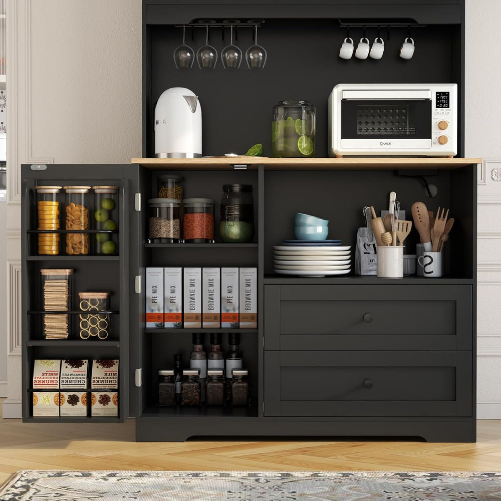 68"Tall Kitchen Pantry Storage Cabinet with Charging Station, Door &...