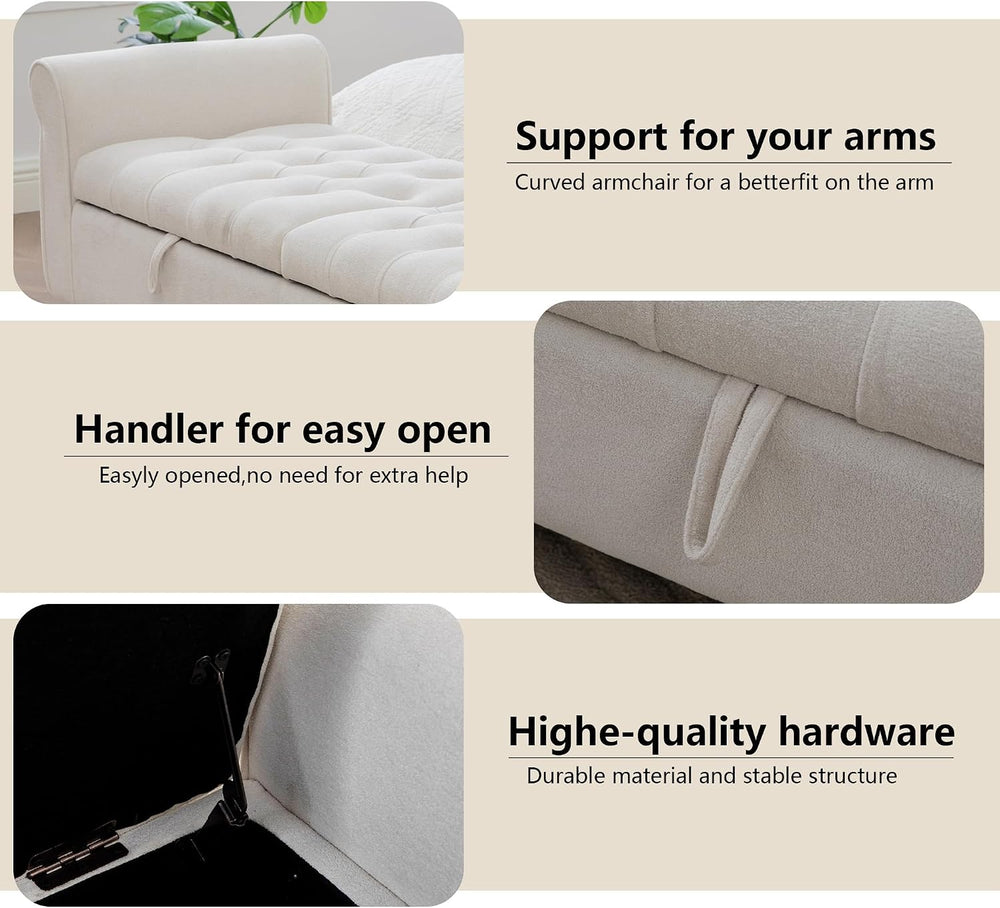 66" End of Bed Storage Bench King Size Beige,Napped Fabric Window Bench ...