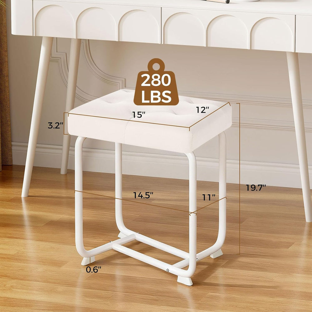 BEWISHOME White Vanity Stool Small Chair for Vanity KFD01W | Leather Makeup V...