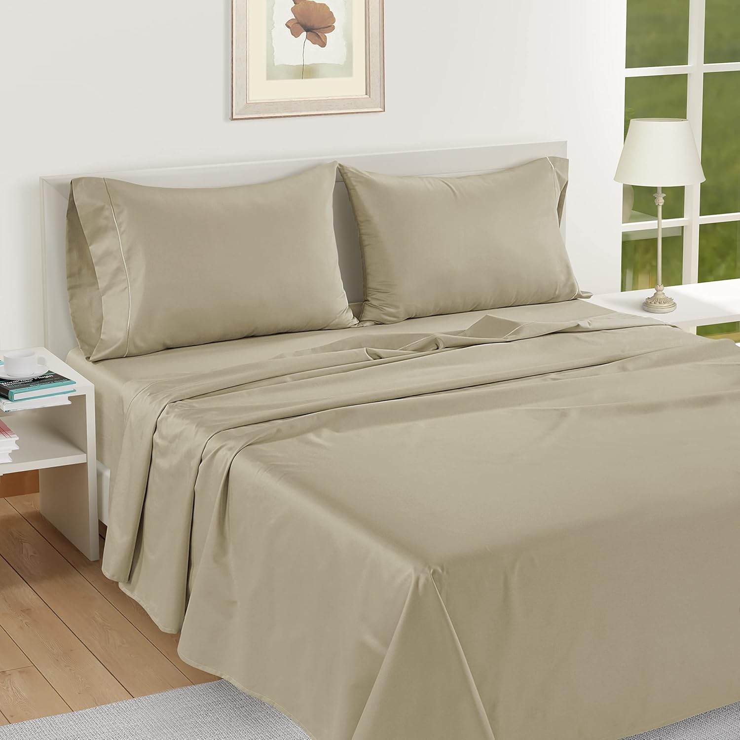 LANE LINEN Pillow Case Covers King Set of 2 100% Egyptian Cotton Sateen Soft Cool & Smooth 1000 Thread Count Cases - Linen
