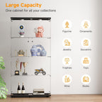 Tempered Glass Display Cabinet with Lights, 4-Tier Curio Cabinet with Glass Doors and Lock, Glass Display Case for Collectibles, for Living Room, Bedroom, Office, Black, Double Door