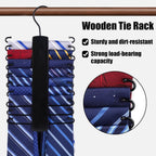 JOHOUSE Wooden Tie Rack, Tie Hanger Organizer for Men Closet 20 Hooks 360 Degree Rotating Hanging Space Saving Holder for Belt Scarf, Black