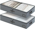 6-Inch Under Bed Storage Containers (2-Pack) | Sturdy Sidewalls | Clear Cover & Label Holder | Foldable Fabric Closet Bin Organizer | Stores Clothing/Blankets/Sweaters/Sheets