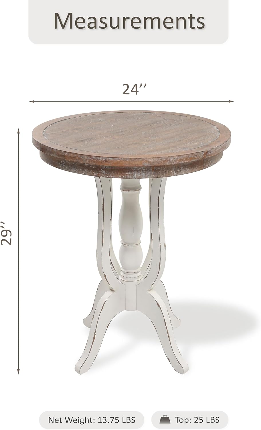 Farmhouse Accent End Table, Rustic Side Table with Natural Top for Family, Di...