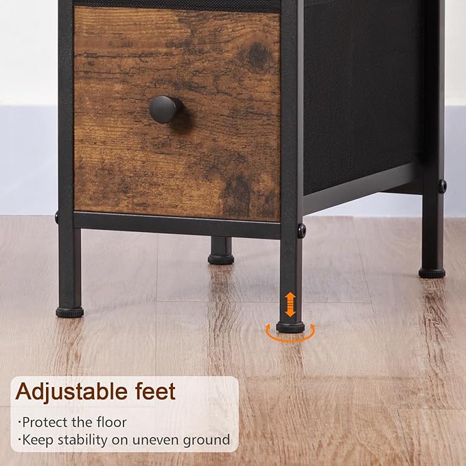 Narrow End Tables Living Room Set of 2 with Charging Station, Skinny Side Tab...