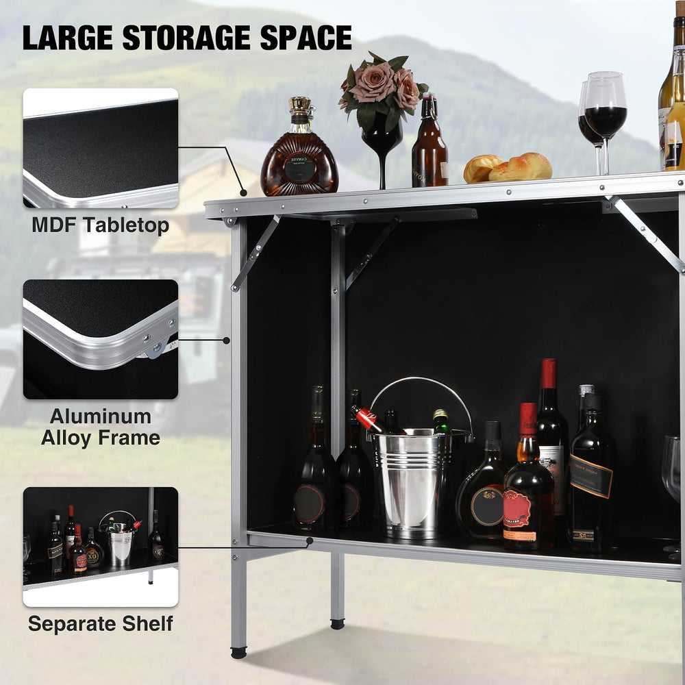 43" Long Portable Bar Table with Remote-Controlled Multi-Color LED Light...