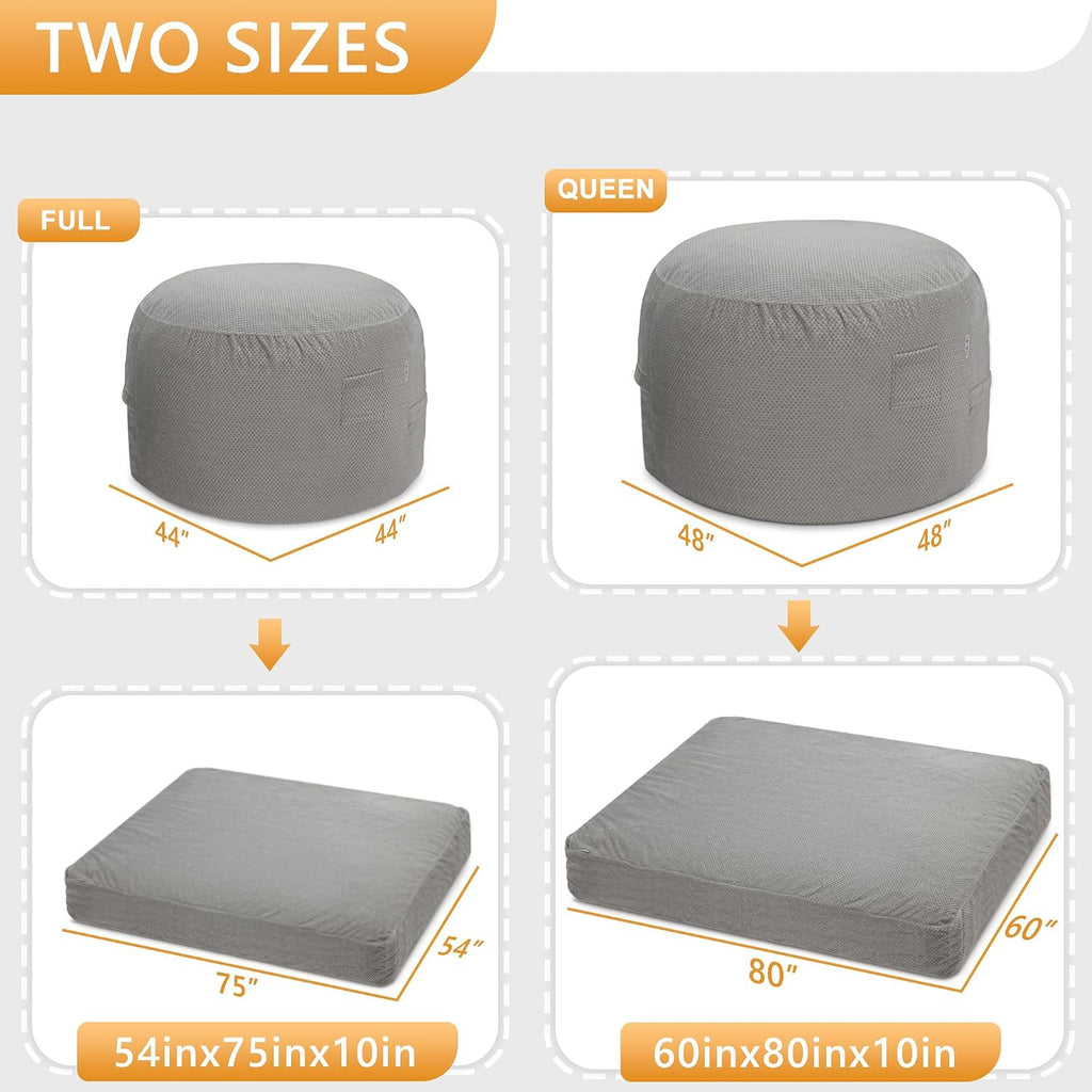 HABUTWAY Bean Bag Chair, Giant Bean Bag Chair with Washable Chenille Cover Ultra Soft, Convertible Bean Bag from Chair to Mattress, Huge Chenille Bean Bags for Adult, Couples, Family (Grey Queen)