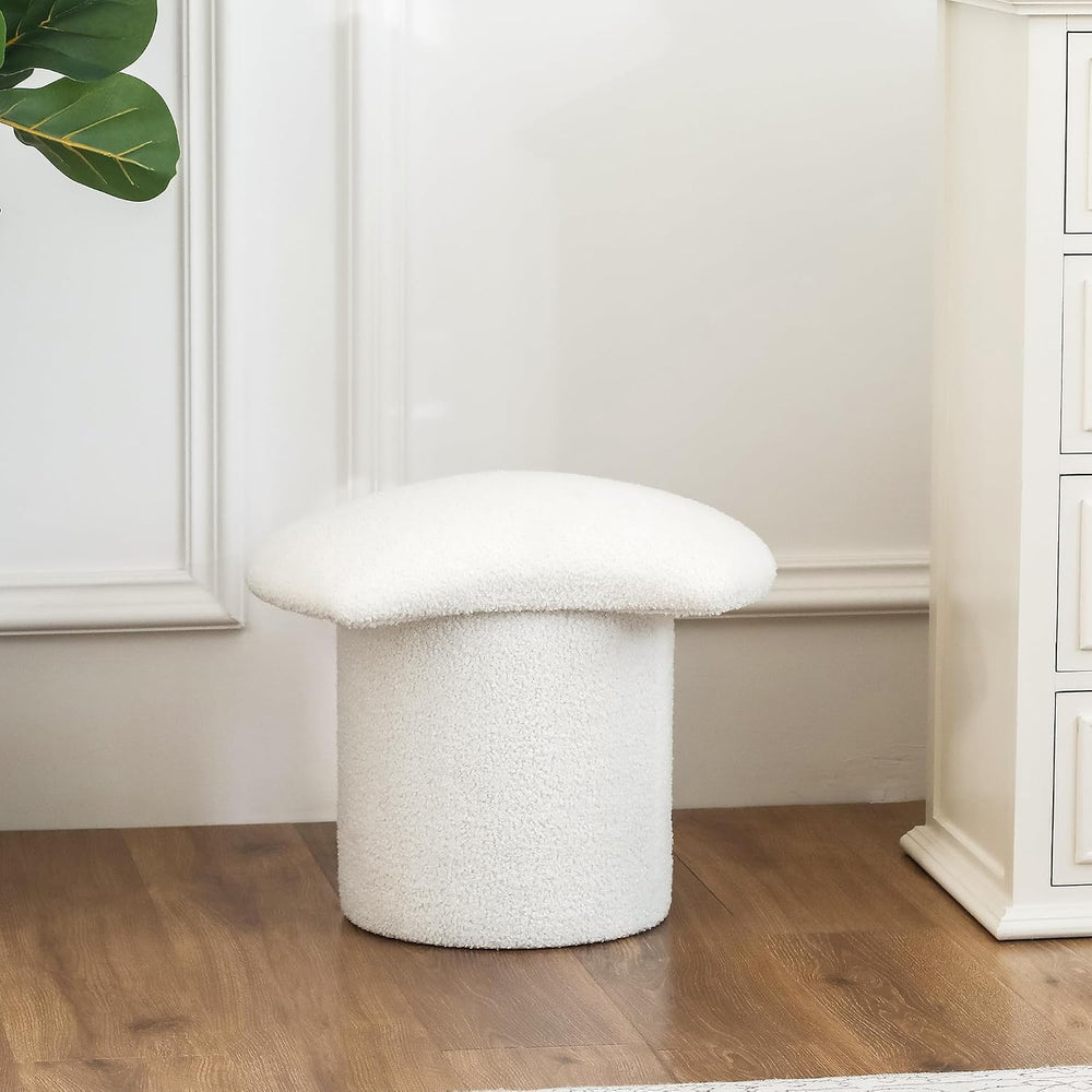 Homebeez Teddy Velvet Modern Round Ottoman, Small Footstool with Padded Seat,...