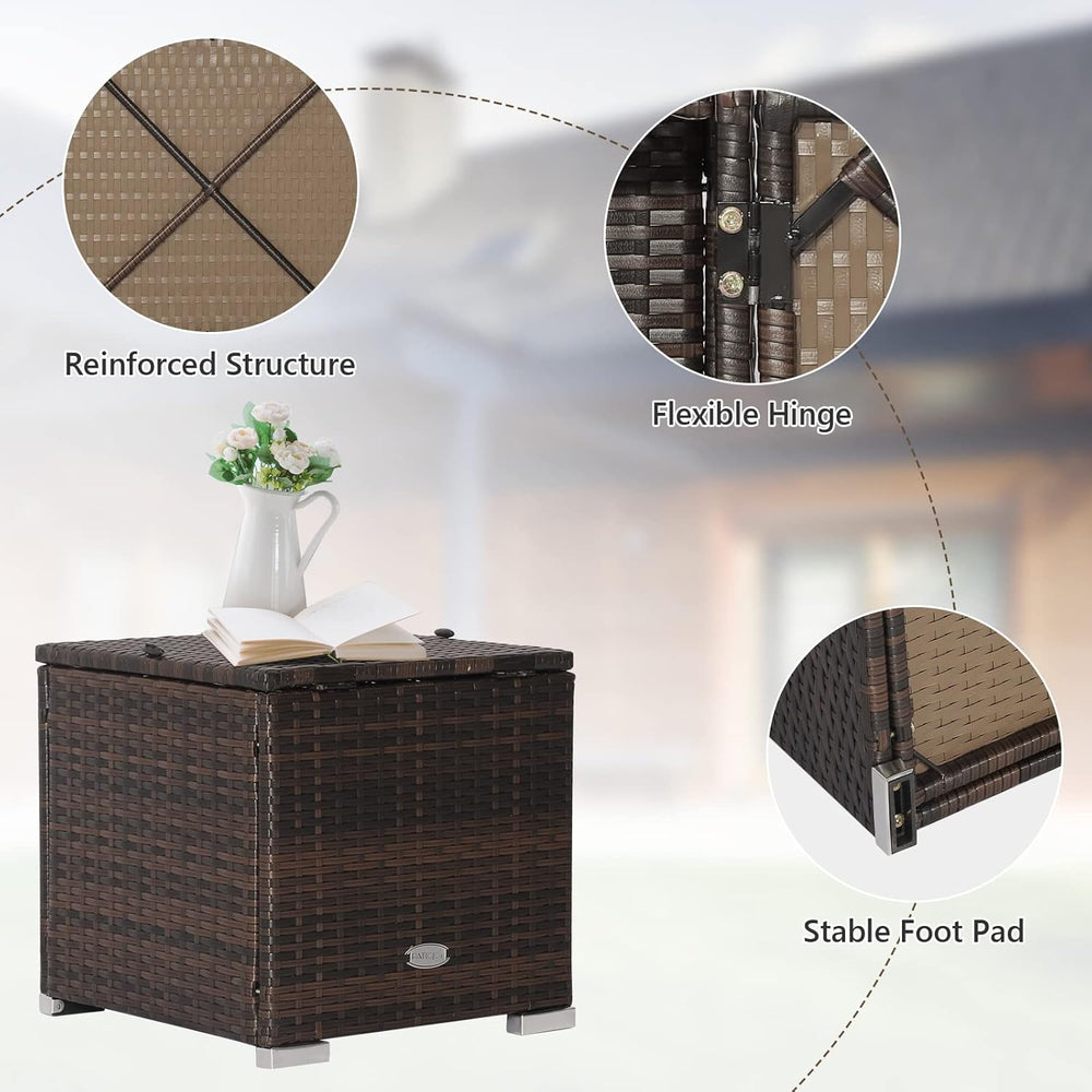 Tangkula 2 Pieces Patio Ottomans, Patiojoy Hand-Woven PE Rattan Side Table wi...