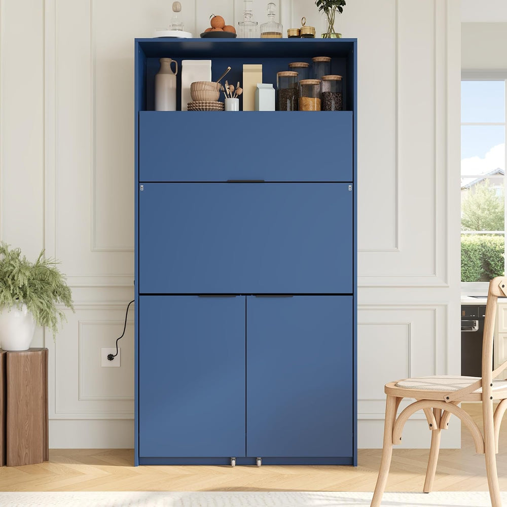 MERITLINE Compact Kitchen Pantry with Hutch and Foldable Workstation, Multifu...