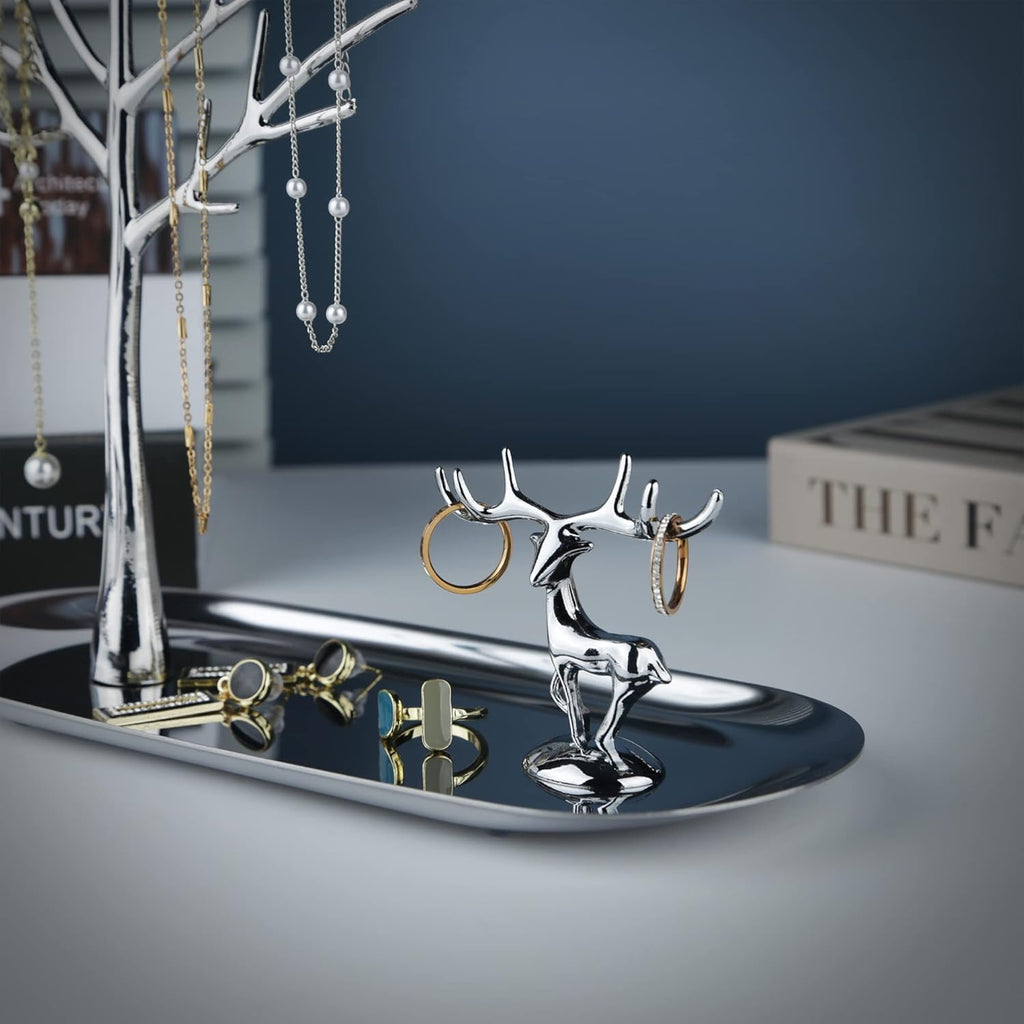 MORE&LESS Tree and Deer Jewelry Rack,for Ring Earrings Necklace Bracelet,Suitable for living rooms, bathrooms,offices,etc.