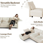 LLappuil L Shaped Curved Sectional Sofa with Storage & Extra Large Hexagon Seat, Beige Corduroy Modular Sectional Sofa for Living Room with Adjustable Arms & Backs, 6 Seat