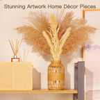 ZENS Rattan Boho Vase, Hand Woven Wicker Cover Glass Flower Vases for Pampas Grass, Artistic Boho Style Country Vase for Fall Flower Decor, Home Table Centerpiece, Farmhouse Decorative