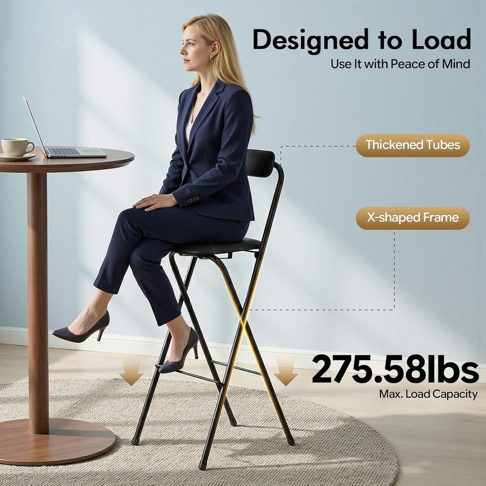 Foldable Bar Chair, 29.53" Tall Folding Chair Portable Stools with Backr...