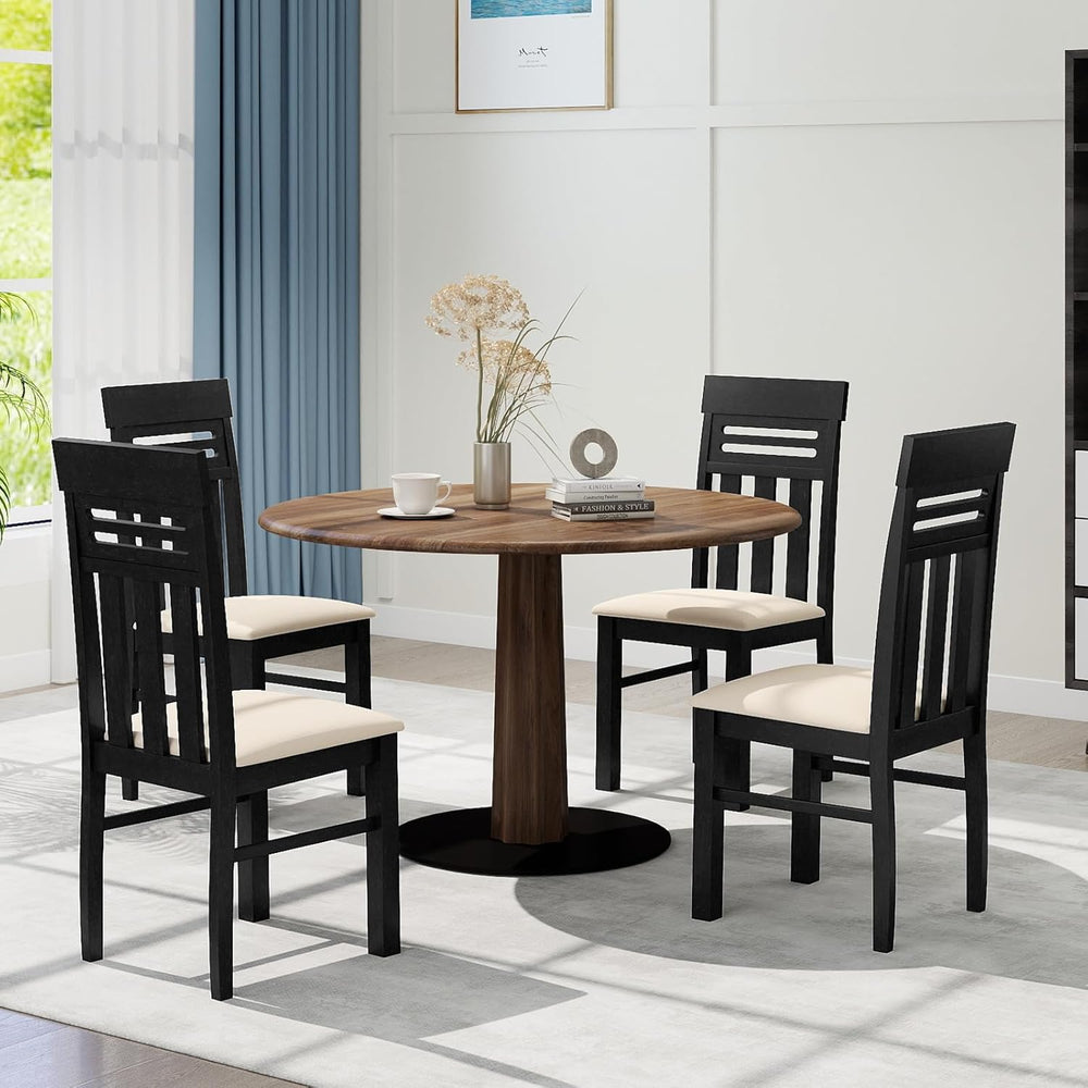 Giantex Wooden Dining Chairs Set of 2, High Back Black Dining Room Chairs wit...