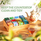 Tea Bag Organizer - Bamboo Tea Storage Organizer With 12 Compartments, 1 Layer Tea Organizer for Tea Bags Natural Bamboo for Countertop Office Kitchen Cabinet Pantry